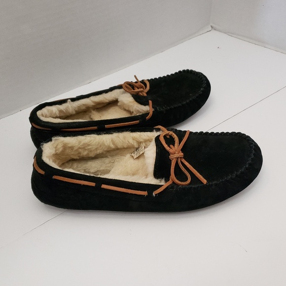 Womens Ugg Dakota Moccasins Black Suede Leather Bow 8 39 5612 - Picture 1 of 8